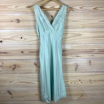 Vestido vintage anos 60 pavão 100% seda bordado à mão verde perfeito fada balé - Imagem 1 de 4