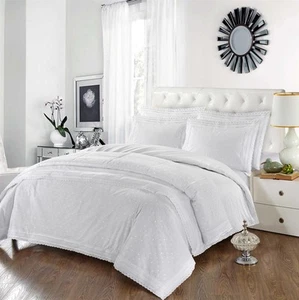 Broderie Anglais Duvet Cover Set Bedspread Bedding Set Quilt Cover Luxury White - Picture 1 of 7