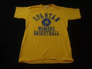 Vintage Spartan Women's Basketball Shirt Large Yellow 80s Single Stitch - Picture 1 of 7