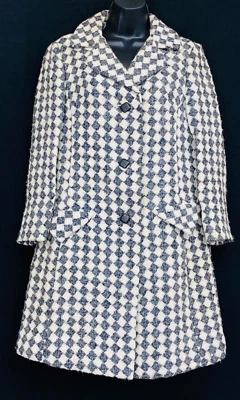 Vintage 1960s gray white buffalo check jacket, check wool coat black mod collar - Image 1 of 4
