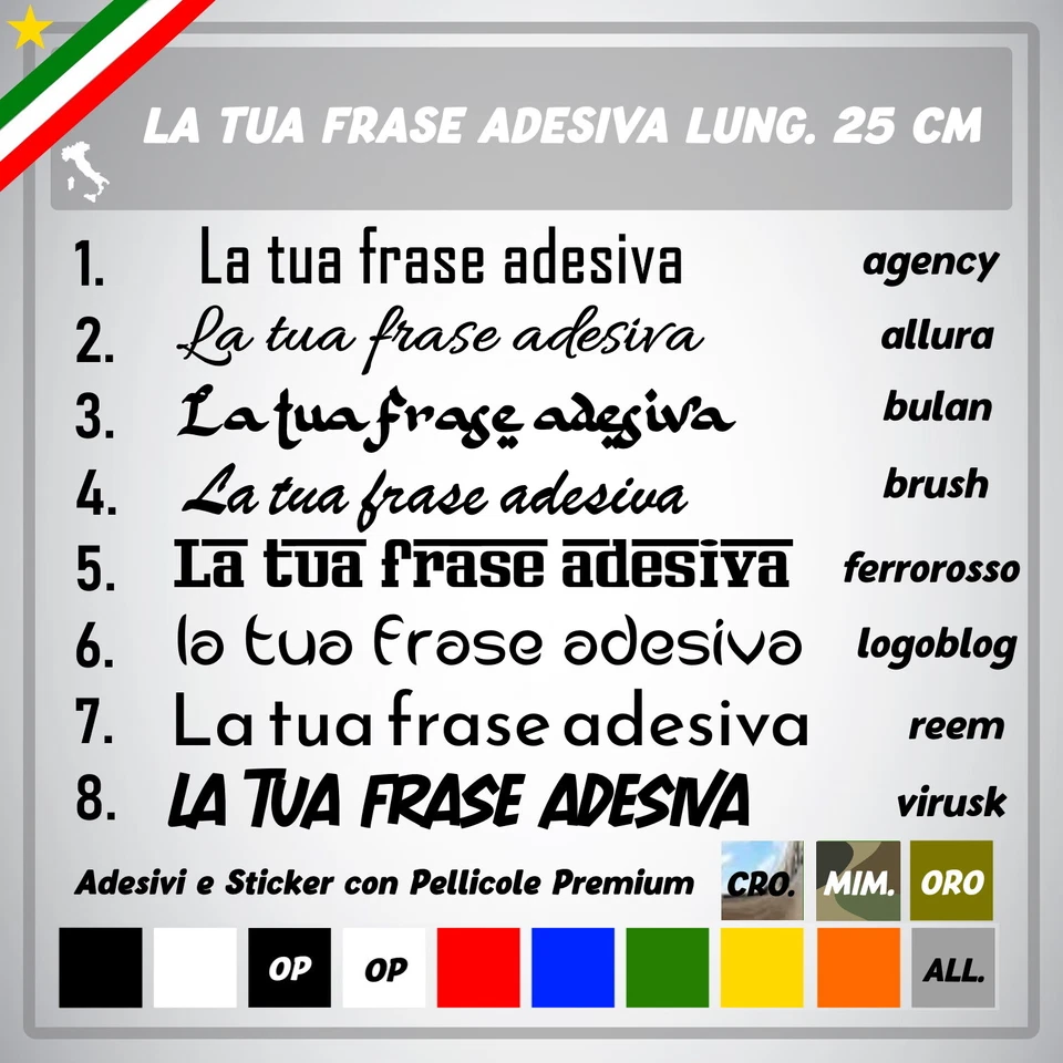 Scritta adesiva personalizzata carattere colore scelta auto muri vetrine riversa - Immagine 1 di 1