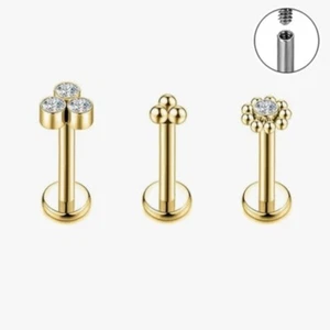 18g 16g Gem Trinity Flower Labret Tragus Lip Monroe Ear Cartilage Stud Piercing - Picture 1 of 4