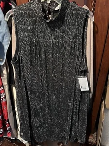 Nine West Metallic Black Mocked Neck Sleeveless Xl - Picture 1 of 8