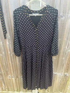 Laura Ashley Black Pink Green Polka Dot Button Up Jersey Midi Dress - Size 10 - Picture 1 of 19