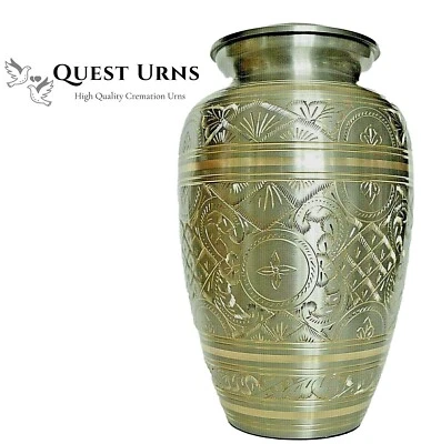 QUALITY BRASS!!  Adult Cremation / Memorial Urn for Ashes -  Gold & Silver - Image 1 of 2
