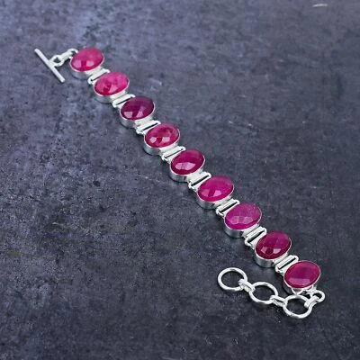 Kashmir Ruby(Simulated) Gemstone 925 Sterling Silver Bracelet 7-8 Gift q665 - Image 1 of 4