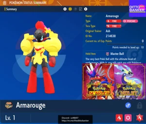 Pokemon Scarlet/Violet ✨SHINY ARMAROUGE Lv.1 Modest 6IV w/ Masterball TRADE - Picture 1 of 3