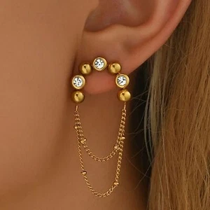 Modern Bohemian Chain Earrings (Stainless Steel) Gold - Picture 1 of 6
