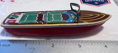 Tin Litho Boat Japan Vintage Metal Colorful Runabout Style Small R4 - Image 1 of 4