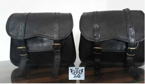 Motorcycle Saddlebags 2 Side Black Leather Pouch Saddle Panniers Left& Right - Imagen 1 de 10