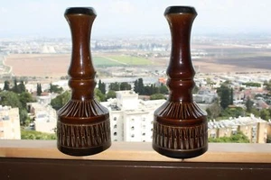 Pair of Israel Ceramic Vases Kibbutz Kfar Menachem Glazed Brutalist Judaica Rare - Picture 1 of 9
