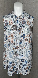 New York & Company ärmellose Tunika Damen L transparent weiß blau gebraucht, in einwandfreiem Zustand - Bild 1 von 8