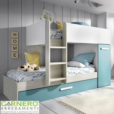 Cameretta bambini ragazzi con soppalco DAMIAN bianco turchese 3 letti design