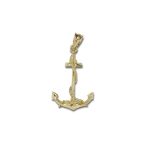 14K Gelbgold Anker Anhänger - Mariner Maritim Seil Halskette Charm Herren Damen - Bild 1 von 1