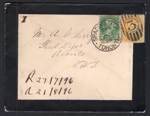 Canada TORONTO SPADINA AVE 1896 Mourning Cover to Red Deer Alberta NWT - Picture 1 of 2