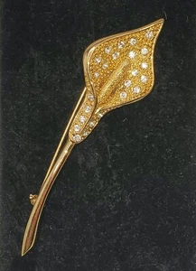 Vintage Signed Napier Gold Calla Lily Flower Brooch Rhinestones - Picture 1 of 13