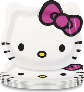 White Hello Kitty Shaped Paper Plates - 8.50" X 7.38" (Pack of 8) - Fun Characte - Picture 1 of 12