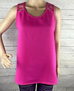Skies Are Blue Strappy Tank Top Medium Hot Pink Textured Polyester Casual Shirt - Picture 1 of 12
