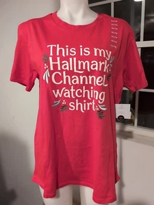 Hallmark rot Weihnachten Film schauen Baumwolle Kurzarm T-Shirt Damen XL - Bild 1 von 3