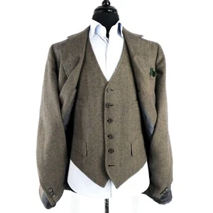 Gorgeous VTG Nordstrom USA Herringbone Tweed 2Btn Three Piece Suit 44 L - Picture 1 of 22