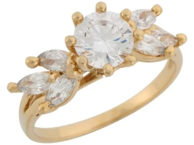 10k or 14k Yellow Gold Round & Marquise White CZ Fancy Design Engagement Ring - Image 1 of 4