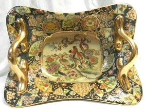  "Royal Satsuma"" Grande!" Vassoio/piatto vintage geisha oro 2 manici, moriage rialzato  - Foto 1 di 12