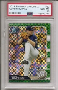 2019 Bowman Chrome X Corbin Burnes Green X-Fractor Insert Card /31 PSA 10 Gem MT - Picture 1 of 4