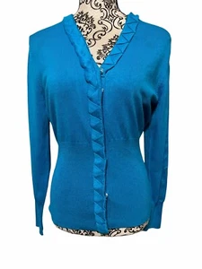 NEW Investments Women’s Petites PM Turquoise V-Neck Cardigan Snap Front Sweater - Picture 1 of 11