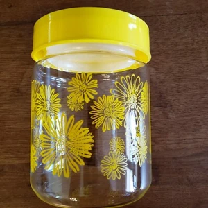 Bidone in vetro vintage con fiori gialli e coperchio 6" alto diametro 4,25" circa - Foto 1 di 13