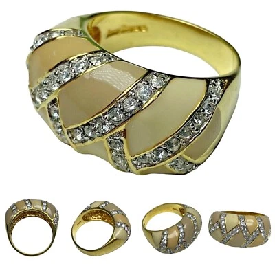 Anillo Firmado JOAN RIVERS Esmalte Grueso Estrás Dorado Tostado Beige ELIGE LA TALLA 6-7-8-9 Foto 1 de 4