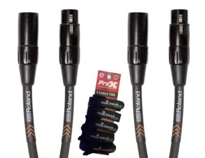 2 Pack 25' Roland Black Series Heavy-Duty XLR to XLR Balanced Cable +Cable Wraps - Image 1 of 3