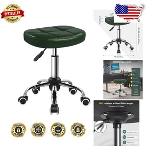 Stylish Green PU Leather Rolling Stool with 360-Degree Swivel for Spa & Massage - Picture 1 of 9