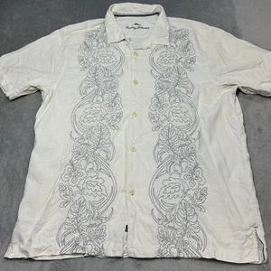 Tommy Bahama Silk Button Up Camp Shirt Mens M White Embroidered - Picture 1 of 9