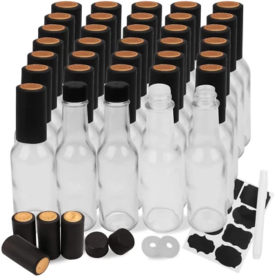 35pk Small Empty Hot Sauce Bottles Glass Woozy Black Caps Case Shrink Capsule US - Image 1 of 4