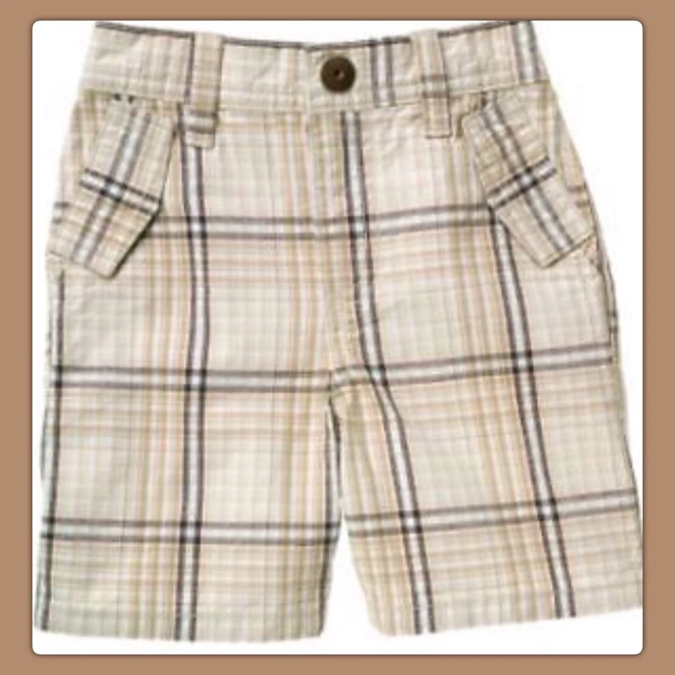 NUEVO SIN ETIQUETAS 6-12 Gymboree “KING OF THE JUNGLE” ALGODÓN Marrón Tostado Pantalones Cortos a Cuadros Cintura Ajustable Foto 1 de 1