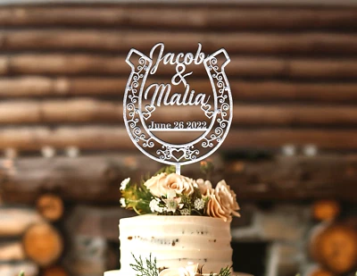 Персонализированный деревенский деревенский вестерн подкова украшение для торта, на любой случай - Изображение 1 из 4