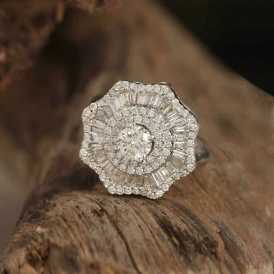 3/4CT White Round Cut CZ Art Deco Classic Engagement Wedding Ring In 925 Silver - Image 1 of 4