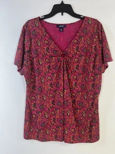 Chaps Women Red Floral Short Sleeve V-neck 100%Cotton Top 2x NWOT - Picture 1 of 8