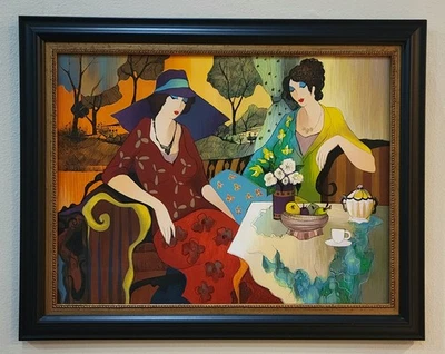 Serigrafía escena café mujer Itzchak Tarkay enmarcada 24x19 Foto 1 de 4