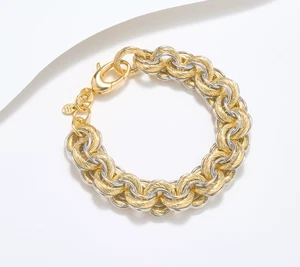 David Markstein Bronze Polished & Ribbed Textured Rolo Bracelet, Twotone, Small - Picture 1 of 1