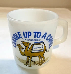 Rare Galaxy Milk Glass Coffee Mug Cuddle Up To A Camel Ya Habeebee Antique Humor - Picture 1 of 5