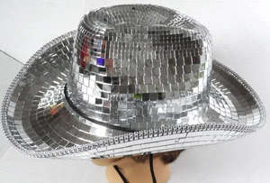 Spiegelkugel Cowgirl Hut glänzend silber Disco Cowboy Western Glam Festival Cosplay - Bild 1 von 4