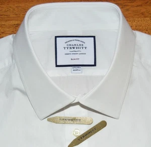 Camisa de vestir Charles Tyrwhitt Slim Fit 17.5 35 blanco sólido 100% algodón w2j4 - Imagen 1 de 5