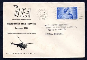 GB - 1948 KGVI First Helicopter Flight Airmail Cover Peterborough to Gt Yarmouth - Picture 1 of 2