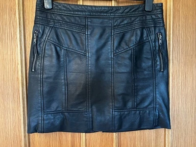 La Redoute Black Lined Real 100% Very Soft Leather Hipster Short Skirt. S 10-12 - Image 1 of 4