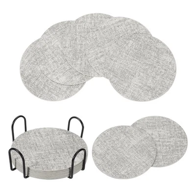 8Pcs Drink Coasters with Holder, 4"x4" Dual Sided Round Coasters, Light Grey Foto 1 de 4