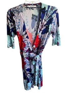 Robert Graham Women’s Colorful Floral Print Tie Waist Silk Blend Wrap Dress Sz 4 - Picture 1 of 7