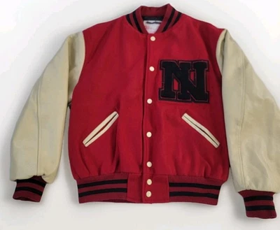 Letterman Huskies Northern Illinois Red Wool  Leather Sleeves Varsity Jacket - Image 1 of 4
