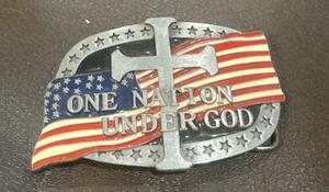 Fibbia cintura western croce preghiera bandiera USA una nazione sotto Dio - Foto 1 di 2