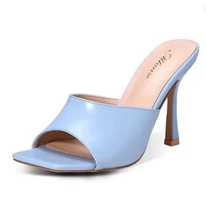Neu im Karton Mhuire Damen-Sandalen eckige Zehenpartie Absatz Stiletto 4 Zoll Größe 6 blau - Bild 1 von 4